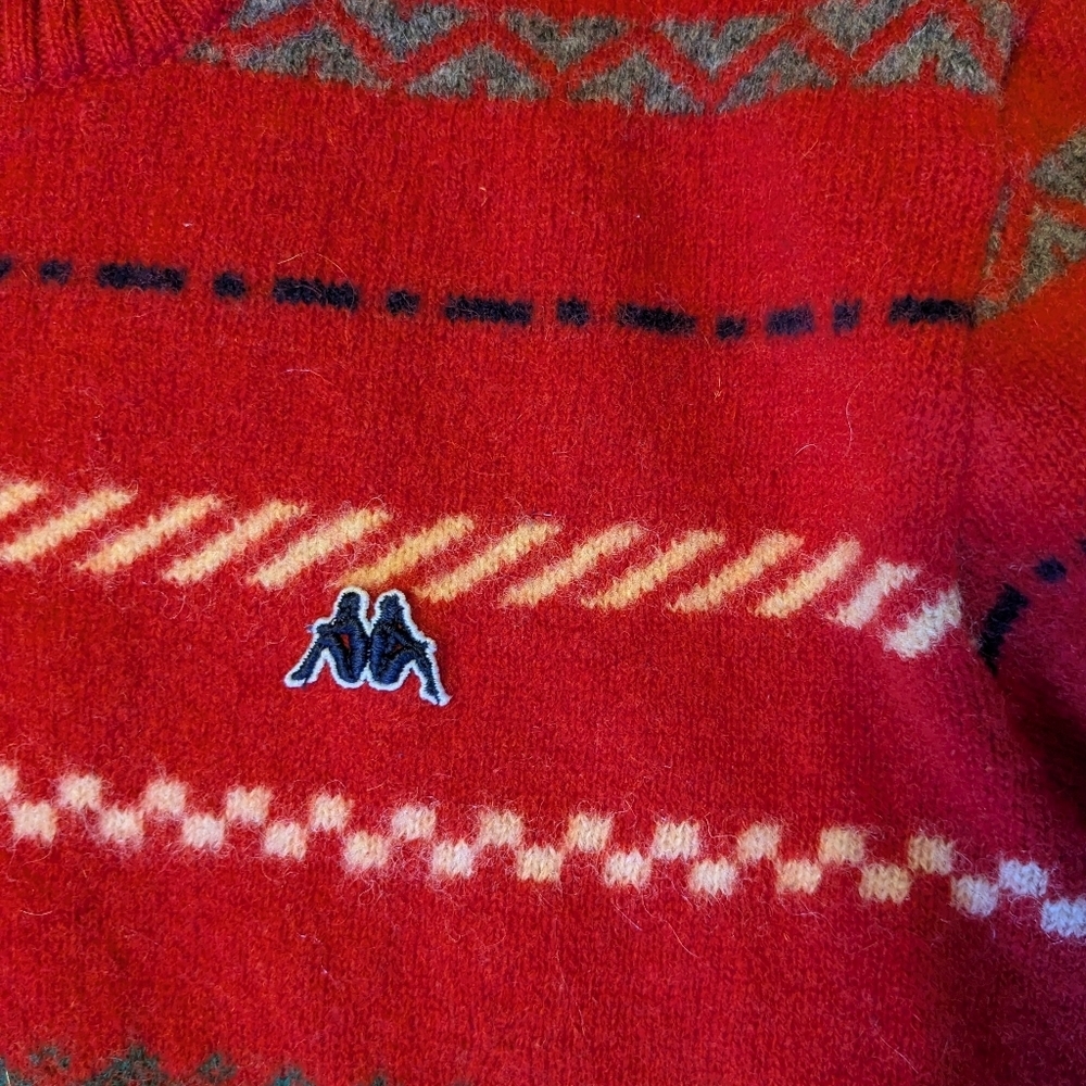Kappa Vintage Italian Shetland Wool Striped Red Crewneck Sweater Small Medium - Picture 4 of 10